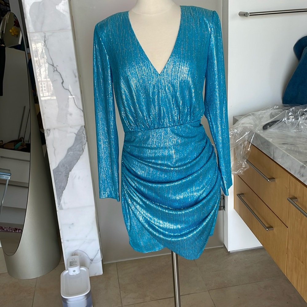 Turqoiuse Ramy Brook dress w/ silver threads running throughout.  Size 12